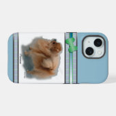 Moderne Blauwe Pommerse Hondenkunst iPhone 15 Hoesje (Achterkant horizontaal)