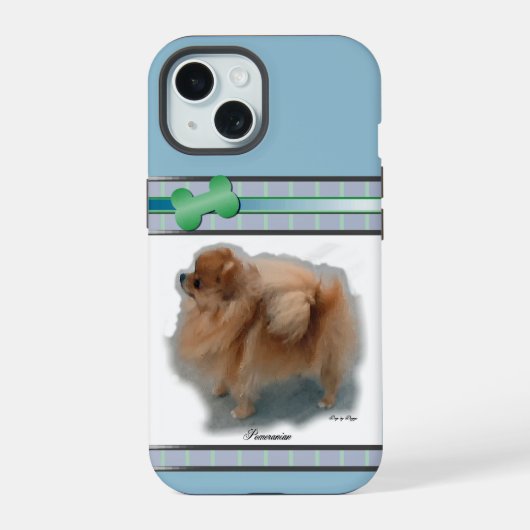 Moderne Blauwe Pommerse Hondenkunst iPhone 15 Hoesje (Achterkant)