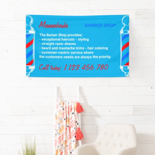 Moderne Blauwe Pool Supply Service Barber Shop Spandoek (Insitu)