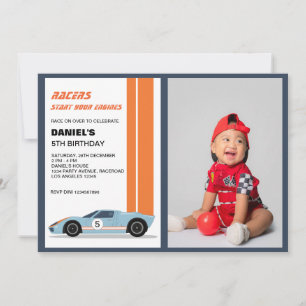 Moderne Blauwe Race Auto Jongen Verjaardag Foto Kaart