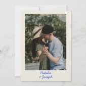 Moderne Blauwe Retro Leuke Grappige Foto Bruiloft Kaart (Achterkant)