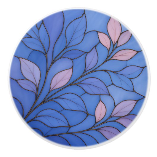 Moderne Blauwe Roze Blad Keramische Trekknop Knop (Voorkant)