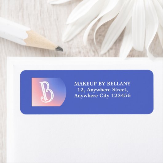 Moderne Blauwe Roze Gradiënt Monogram Make-up Arti Etiket (Insitu)