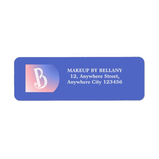 Moderne Blauwe Roze Gradiënt Monogram Make-up Arti Etiket (Voorkant)