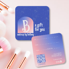 Moderne Blauwe Roze Gradiënt Monogram Make-up Arti Vierkante Visitekaartjes