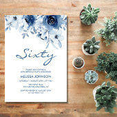 Moderne Blauwe Rozen Bloemengroen 60ste Verjaardag Kaart