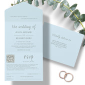 Moderne Blauwe & Sage Groene QR Code All In One Uitnodiging