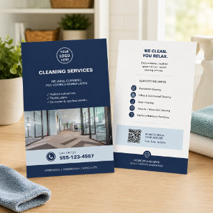 Moderne Blauwe Schoonmaakdiensten met QR Flyer