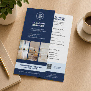 Moderne Blauwe Schoonmaakdiensten met QR Reclamekaart