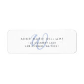 Moderne Blauwe Script Monogram Etiket (Voorkant)