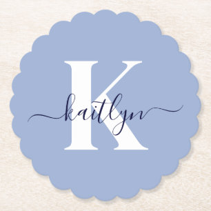 Moderne Blauwe Script Monogram Kartonnen Onderzetters
