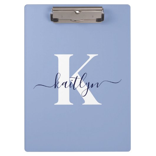 Moderne Blauwe Script Monogram Klembord (Voorkant)