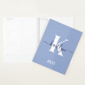 Moderne Blauwe Script Monogram Planner (Display)