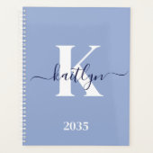 Moderne Blauwe Script Monogram Planner (Voorkant)
