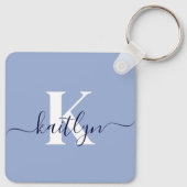 Moderne Blauwe Script Monogram Sleutelhanger (Achterkant)