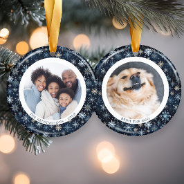 Moderne Blauwe Sneeuwvlokken Familie Kerstmis 2 Fo Keramisch Ornament