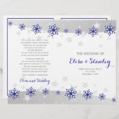 Moderne blauwe sneeuwvlokken gevouwen trouwprogram (Voorkant / Achterkant)
