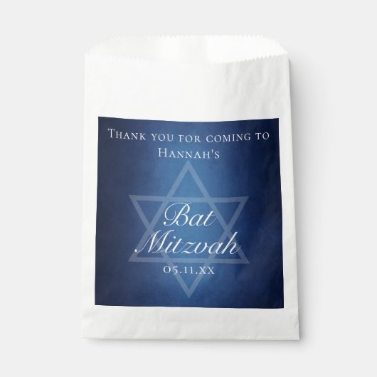 Moderne Blauwe Ster van David Formele Bat Mitzvah Bedankzakje (Voorkant)