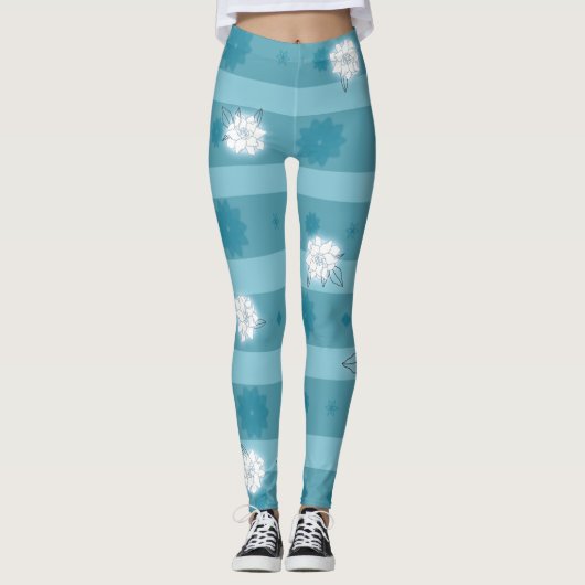 Moderne blauwe sterren en witte gardenia leggings (Voorkant)