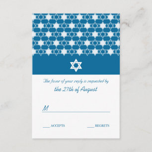 Moderne blauwe sterren van David Bar Mitzvah RSVP- RSVP Kaartje