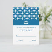 Moderne blauwe sterren van David Bar Mitzvah RSVP- RSVP Kaartje (Staand voorkant)
