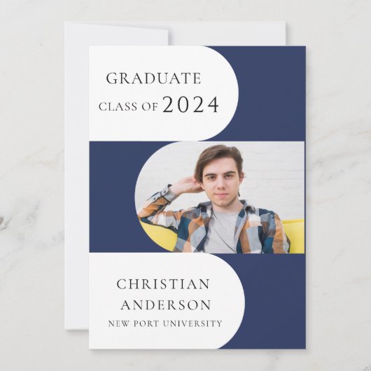 Moderne blauwe stijlvolle curve afstuderen partij kaart (Voorkant)