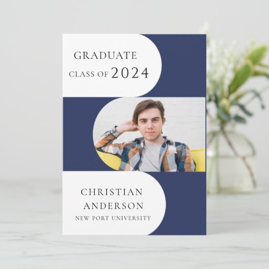 Moderne blauwe stijlvolle curve afstuderen partij kaart (Staand voorkant)