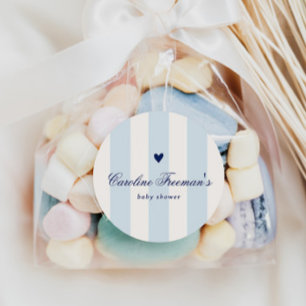 Moderne Blauwe Streep Hart Valentijns Baby Shower Ronde Sticker