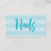 Moderne Blauwe Strepen Borstel Script Spijkers Visitekaartje (Voorkant)