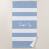 Moderne Blauwe Strepen Naam Strandlaken (Voorkant)