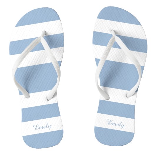 Moderne Blauwe Strepen Naam Teenslippers (Voetbed)