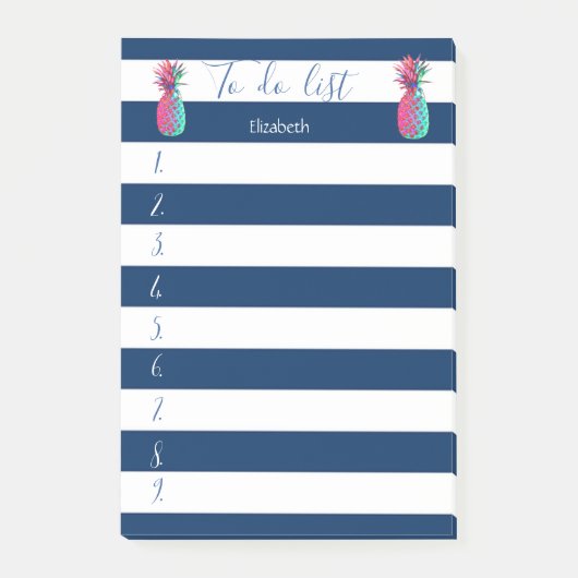 Moderne blauwe streping, ananassen, om lijst uit t post-it® notes (Voorkant)