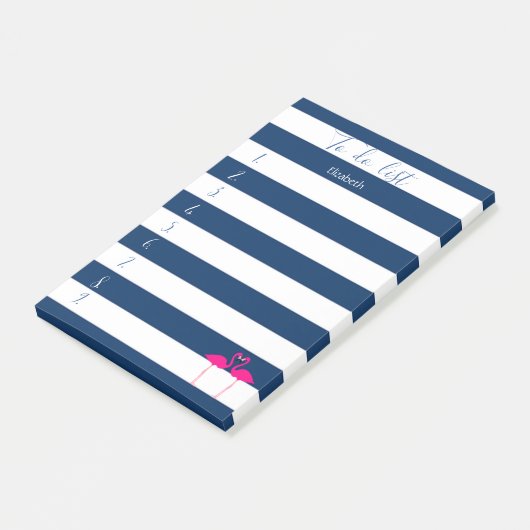 Moderne blauwe streping, roze flamingos, om lijst  post-it® notes (Schuin)