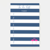 Moderne blauwe streping, roze flamingos, om lijst  post-it® notes (Voorkant)