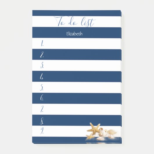 Moderne blauwe streping, zeeschelpen, om lijst te post-it® notes (Voorkant)