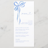 Moderne Blauwe Strik Watercolor Script Bruiloftsbo Menu (Voorkant)