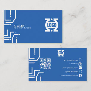 Moderne blauwe Tech-printplaat QR-code Visitekaartje