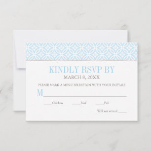 Moderne Blauwe Tegelpatroon Kruis Jongens Doop RSVP Kaartje