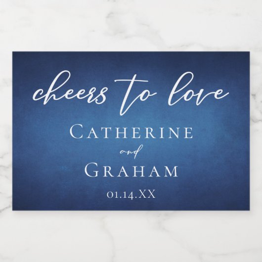 Moderne blauwe trouw aangepaste 'Proost op de lief Sparkling Wijnetiket (Enkel label)