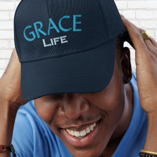 Moderne Blauwe Typografie Grace Life Monogram Geborduurde Pet