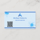 Moderne Blauwe Verfspat Creatief met QR-code Visitekaartje (Voorkant)