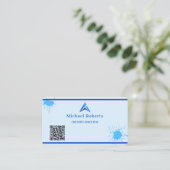 Moderne Blauwe Verfspat Creatief met QR-code Visitekaartje (Staand voorkant)