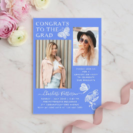 Moderne blauwe vlinder foto afstudeerfeest acryl uitnodigingen