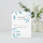 Moderne blauwe Waterverf Floral RSVP Briefkaart (Staand voorkant)