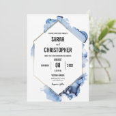 Moderne Blauwe Waterverf met Goud Lijst Kaart (Staand voorkant)