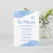 Moderne blauwe Waterverf ster van David BAT MITZVA Kaart (Staand voorkant)