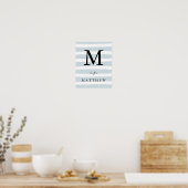 Moderne blauwe Waterverf Stripes met zwart monogra Poster (Keuken)