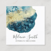 Moderne Blauwe Waterverf Unieke Interieurontwerper Vierkante Visitekaartje (Voorkant)