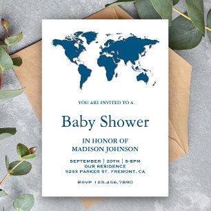 Moderne Blauwe Wereldkaart Baby Shower Kaart