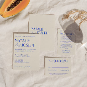 Moderne Blauwe Whimsical Frans Retro Boho Bruiloft Kaart